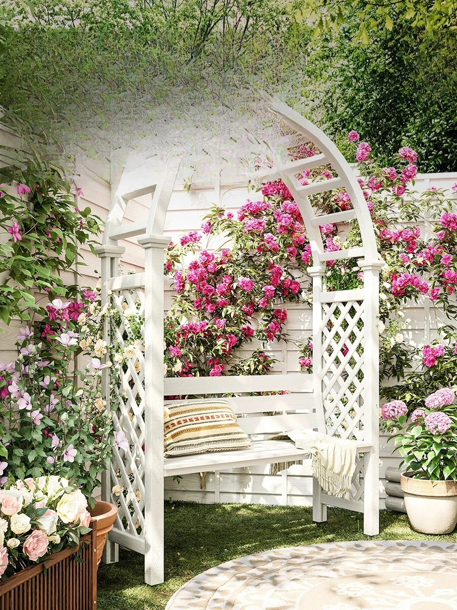Outdoor Preservative Wood Arch Climbing Vine Flower Stand Villa Garden Seat Courtyard Small Gazebo Outdoor Balcony Grape Stand
