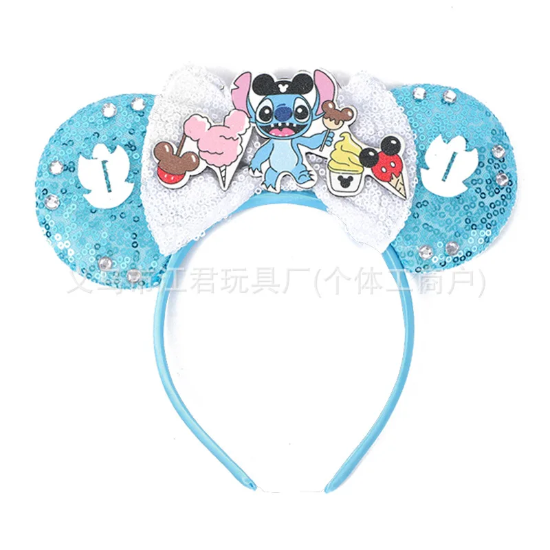 Kawai Disney Stitch Fascia per capelli Topolino Simpatico Buzz Lightyear Fascia per capelli con fiocco in paillettes Accessorio per capelli Decorazione del parco divertimenti