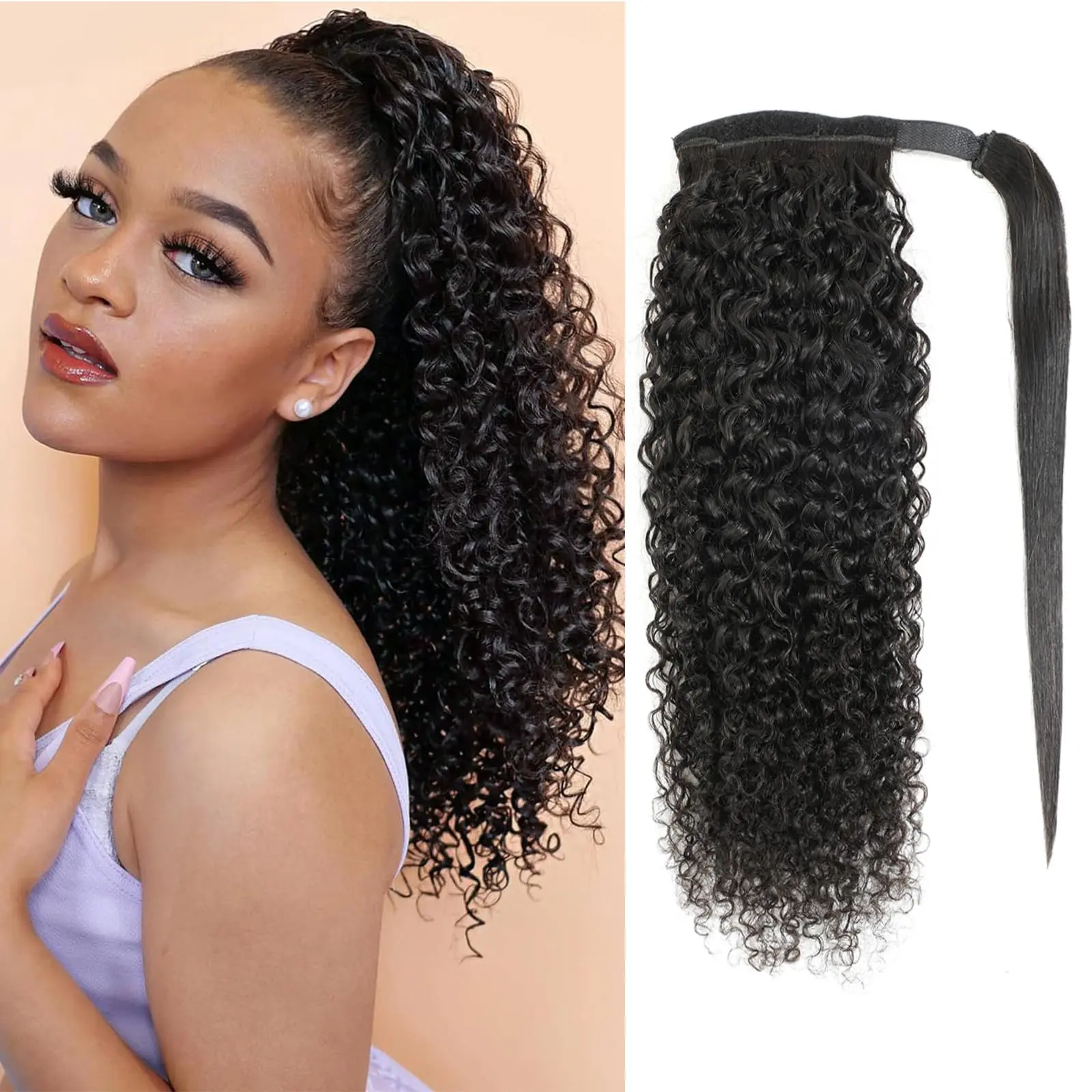 

Кудрявый вьющийся хвостик, человеческие волосы, 100 г, на заколке для наращивания волос, натуральный цвет, индийские волосы Remy, объемные волны, хвостики