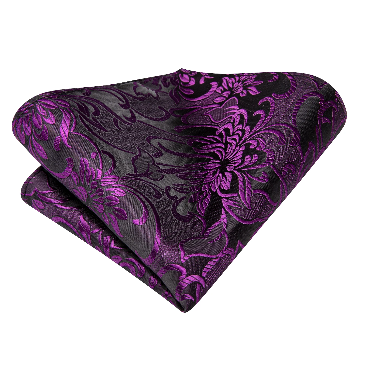 Hi-Tie Novelty Floral Purple Mens Elegant Necktie Handkerchief Cufflinks for Tuxedo Fashion Classic Silk Luxury Tie for Man