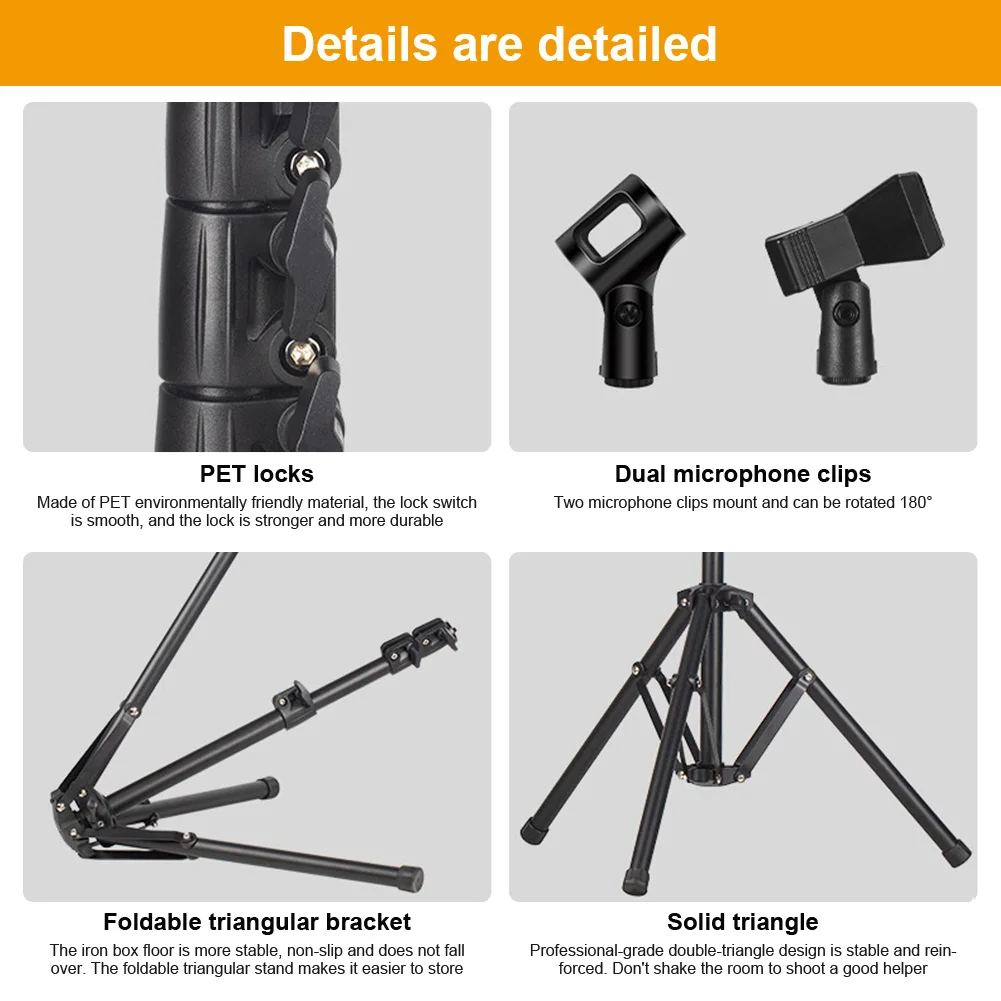 حامل ثلاثي القوائم مع حقيبة حمل ومشبكين ميكروفونين وحامل ميكروفون على الأرض مناسب لأي غناء أداء الميكروفون #6
