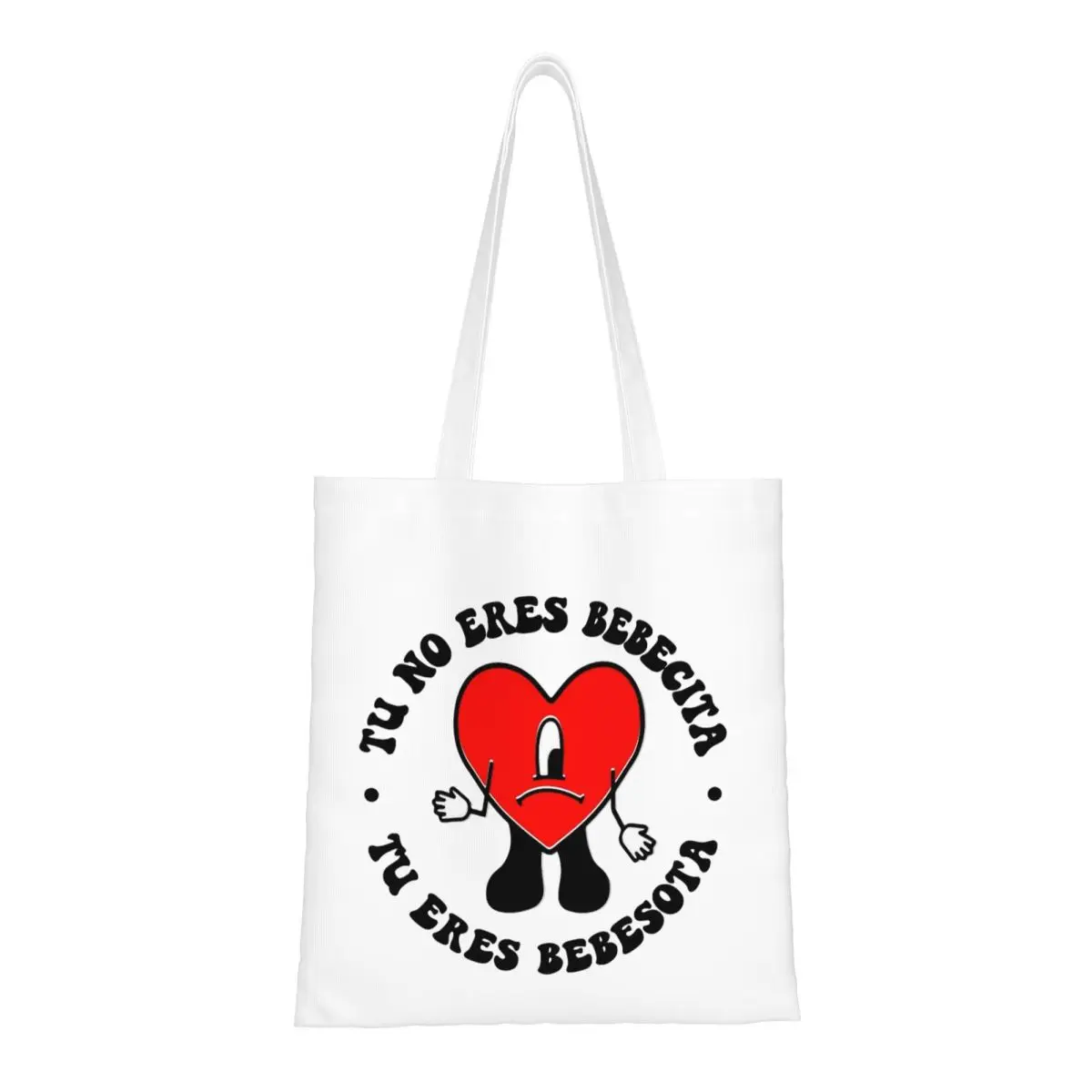 

Women Men Vintage Bad Bunny Tote Bags Large Capacity Sad Heart Shopping Bag for Shopping Handbags