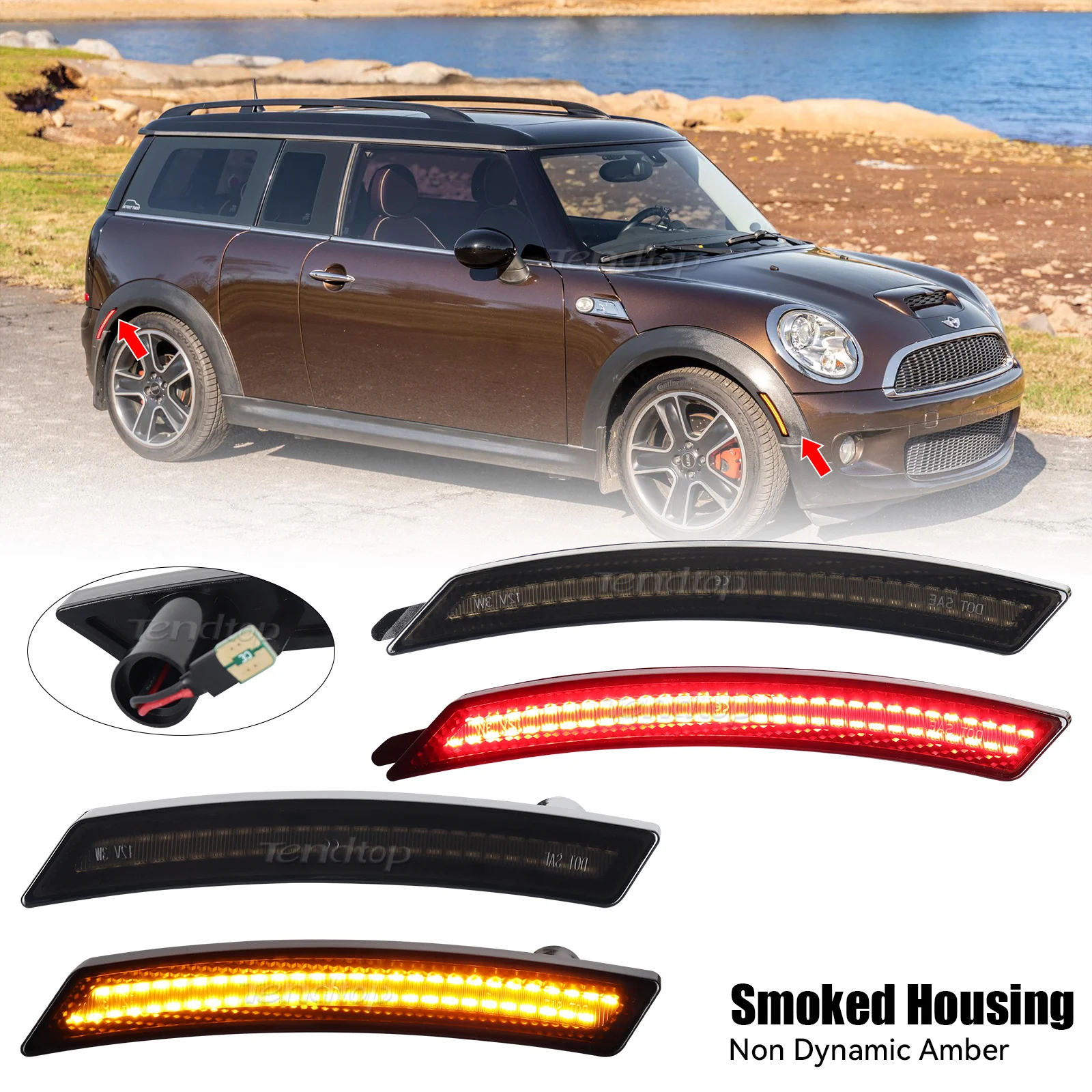 For MINI Cooper R55 R56 R57 R58 R59 R60 R61 Full Strip Amber Red  LED Side Marker Light Kit Front Rear Bumper Side marker Lamp