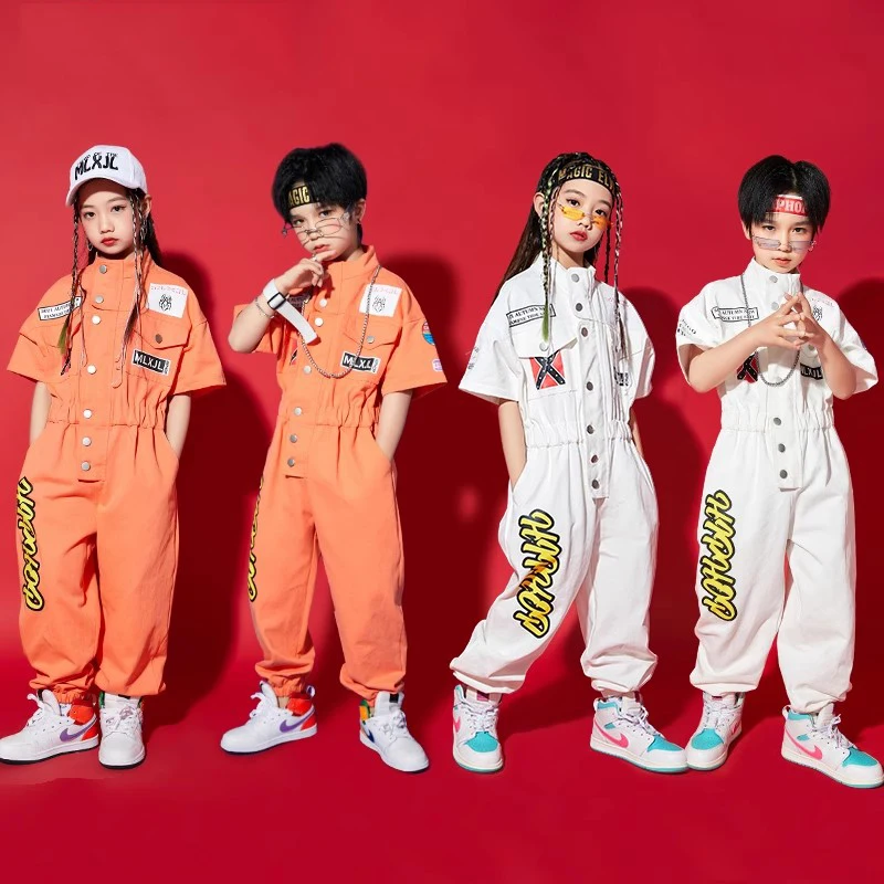 ملابس رقص الشوارع للأطفال بذلة للأولاد بدلة سباق هيب هوب بأكمام قصيرة للأطفال