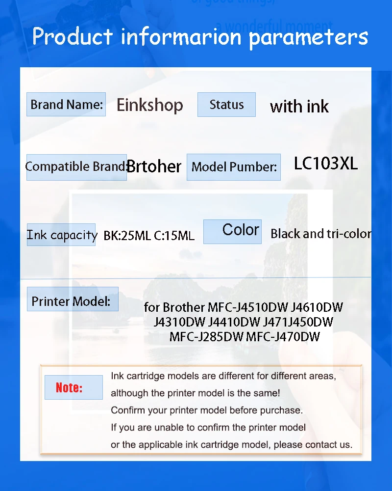 einkshop LC103 Refillable Ink cartridge for Brother MFC-J4510DW J4610DW J4310DW J4410DW J471J450DW MFC-J285DW MFC-J470DW