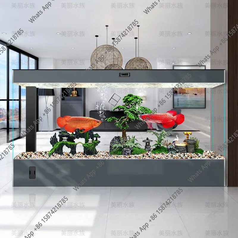 

Household Fish Tank Living Room Ultra-white Glass Large Water-free Floor-to-ceiling Integrated Aquarium Goldfish Tank X