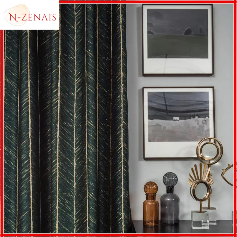 

Curtain for Living Room Bedroom Luxury Beauty Gold Lines Fishbone Pattern Jacquard Shade Yarn-Dyed Jacquard Finished Product