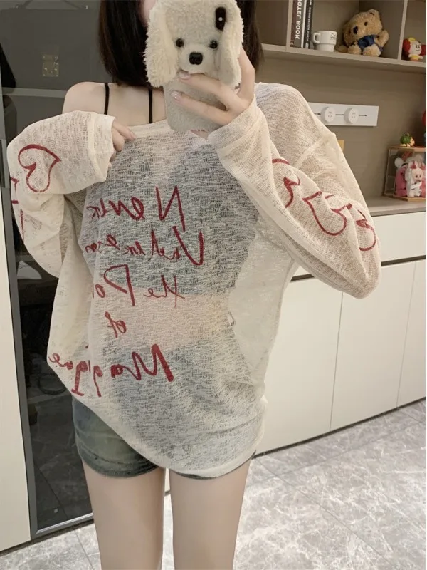 

plus Size Hot Girl Style Set Neck Strap Vest Sun Protection Long Sleeve Cover up Top Fashionable Korean Loose Fit Autumn Wear