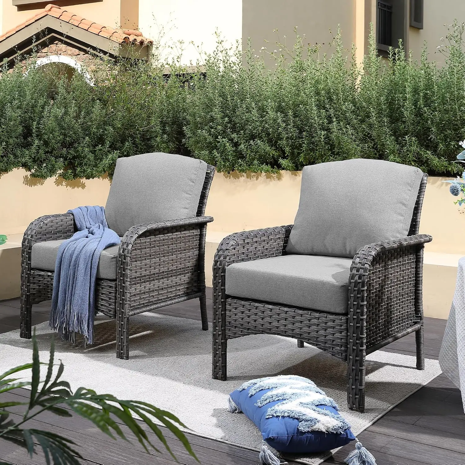 2-Pack Wicker Patio Chairs Outdoor Rattan With Armrest 250 Lb Capacity Dark Gray, Customized