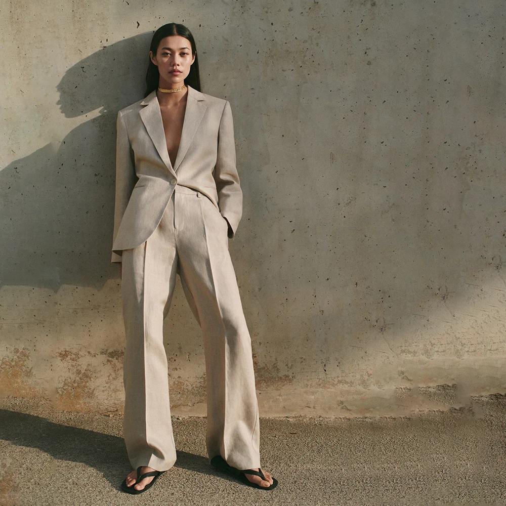 

Formal Elegant Woman Set Women's Linen Two Piece Suit Pant Sets Ensemble Femme Elegant Class Women's Fashion Suits Pants Trouser