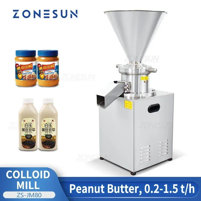 ZONESUN ZS-JM80 Automatic Colloid Mill Peanut Butter Tahini Almond Paste Chili Sauce Sesame Flavoring Grinder Production