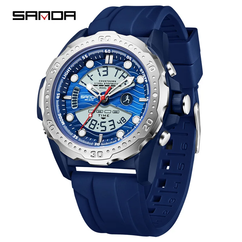 SANDA 3387 Fashion Electronic Watches for Man Calendar Alarm Clock Luminous Waterproof Outdoor Sports Men Digital Wristwatch