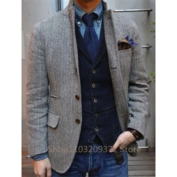 Only Jacket 1PCS Men's Blazer Herringbone Casual Luxury Single Breasted Elegant Suits For Men Clothing For men Male Suit