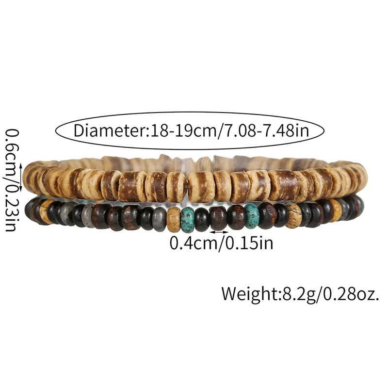 Hot Selling Vintage Beaded Bracelets For Men Pine Stone Wood Pearl Coconut Shell Beaded Men's Bracelets Gifts