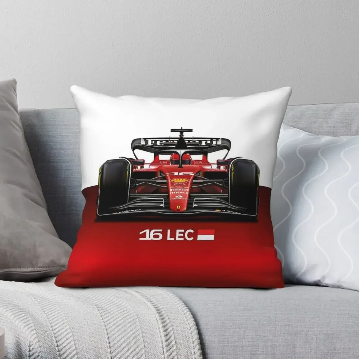 Charles Leclerc F1 Racing Car Square Pillowcase Polyester Linen Velvet Creative Zip Decor Sofa Cushion Cover 45x45