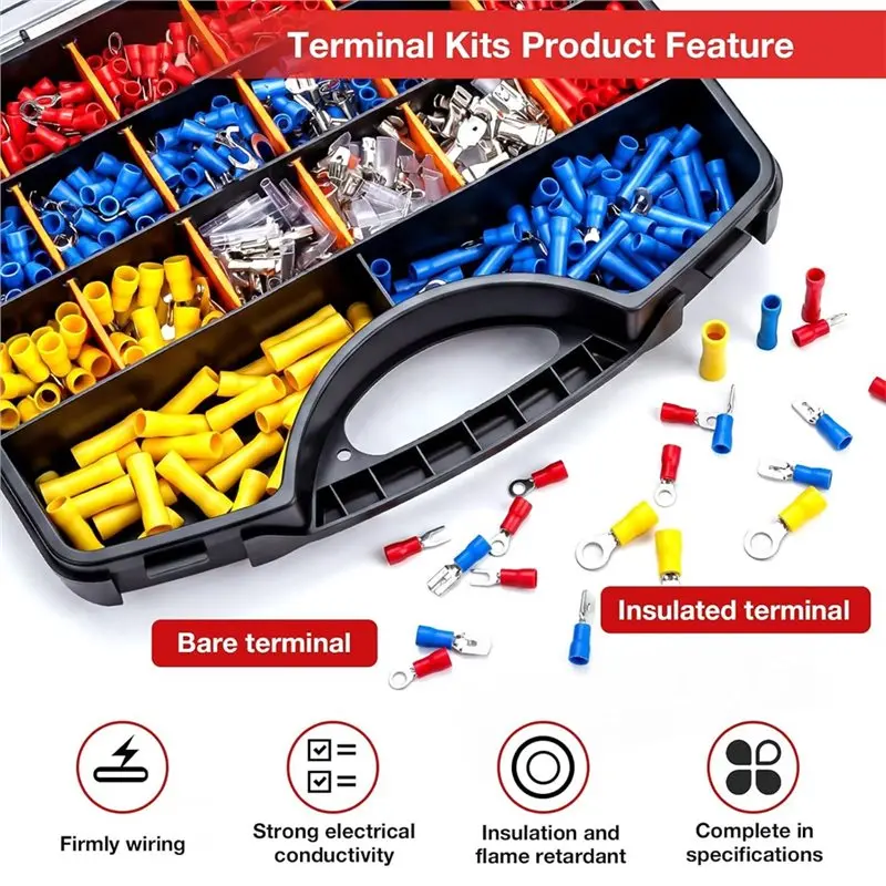 NEW HOT In Stock-Electrical Terminals Assortment 1150Pcs Wire Connectors Kit With Crimping Tool, Insulated Ring Butt Spade Splic