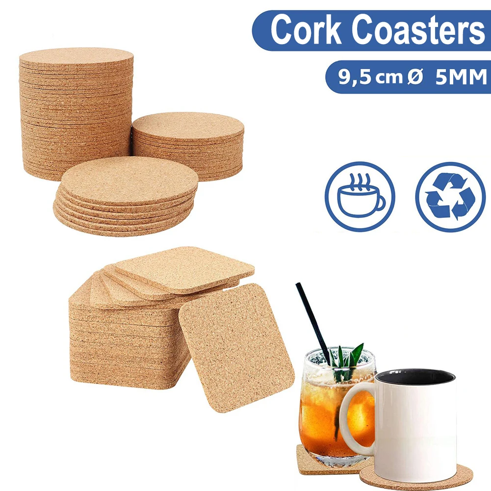

6/12Pcs Cork Coaster For Candles And Flower Pots Or Crafts 9.5cm X 0.3cm Round Cork Coasters Suitable To Engrave Heat Protect