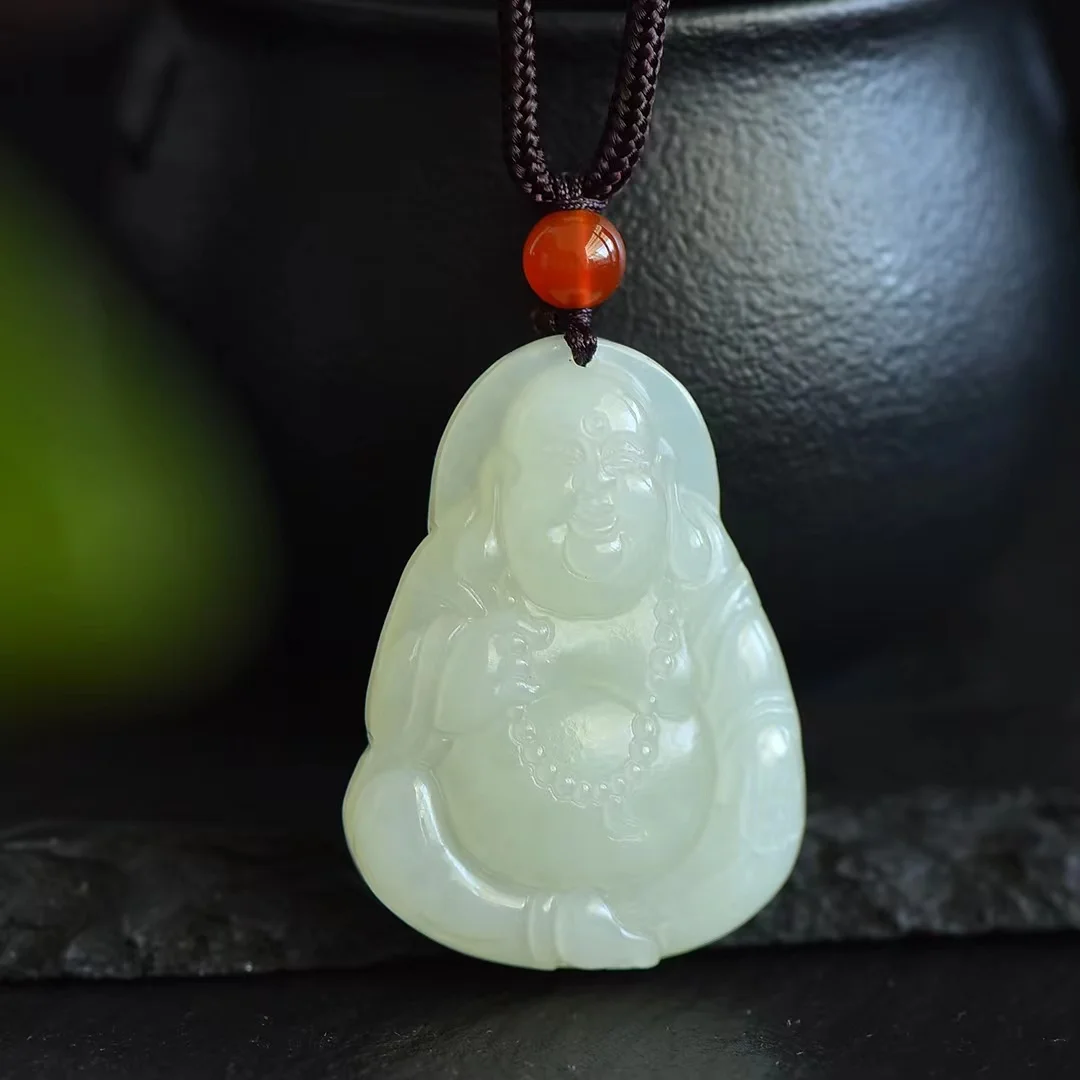 Hetian Jade Big Ear Maitreya Buddha Pendant Jewelry 4085#