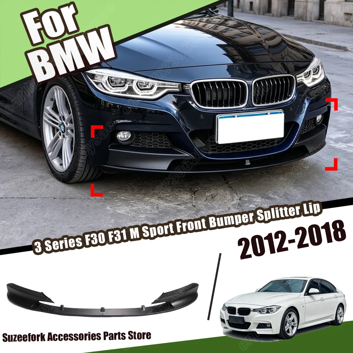 For BMW 3 Series F30 F31 M Sport 2012 2013 2014 2015 2016 2017 2018 MP Style Front Bumper Splitter Lip Body Modification Kit