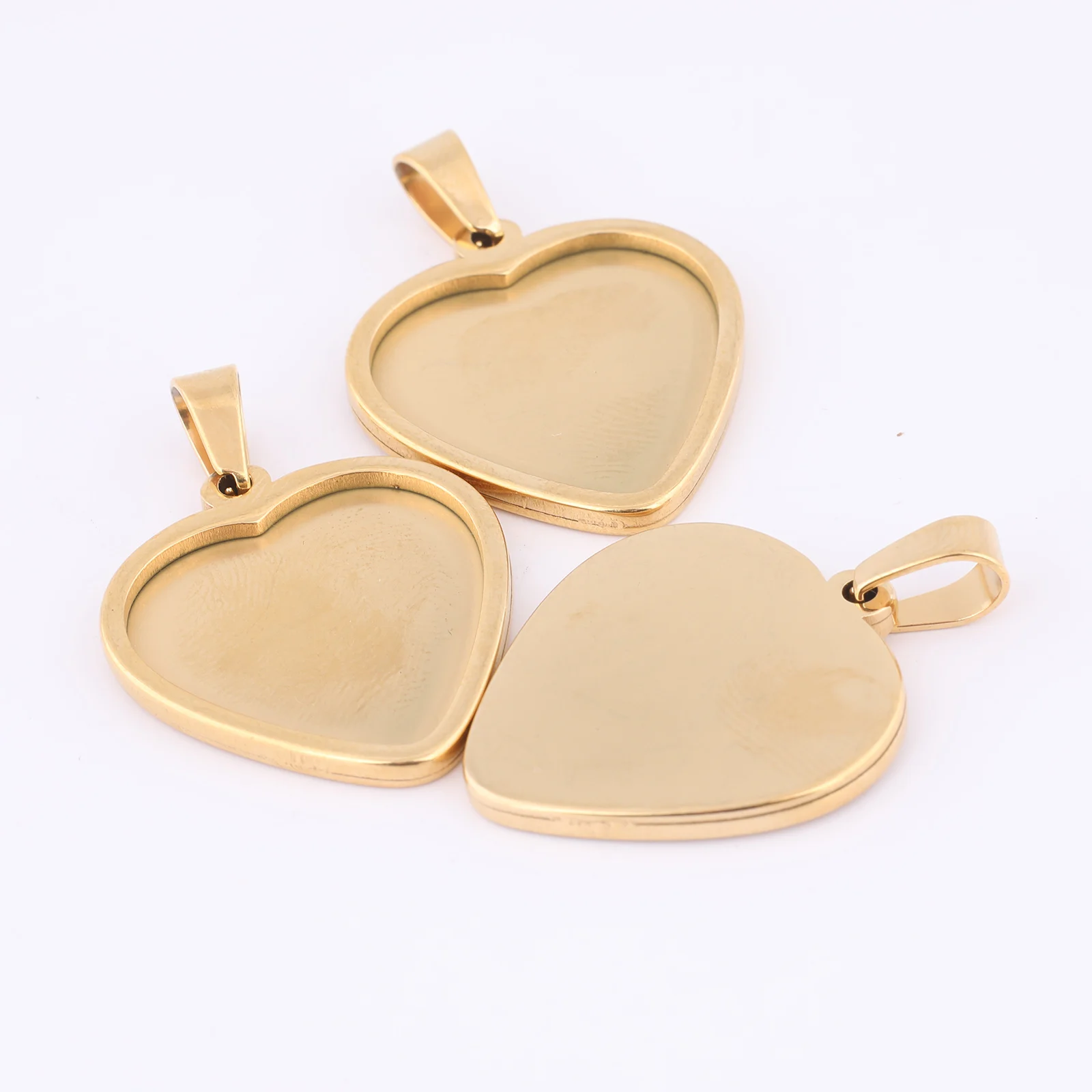 5pcs 20mm Heart Cabochon Trays Stainless Steel Gold Plated Pendant Base Settings For Charm Necklace Jewelry Making