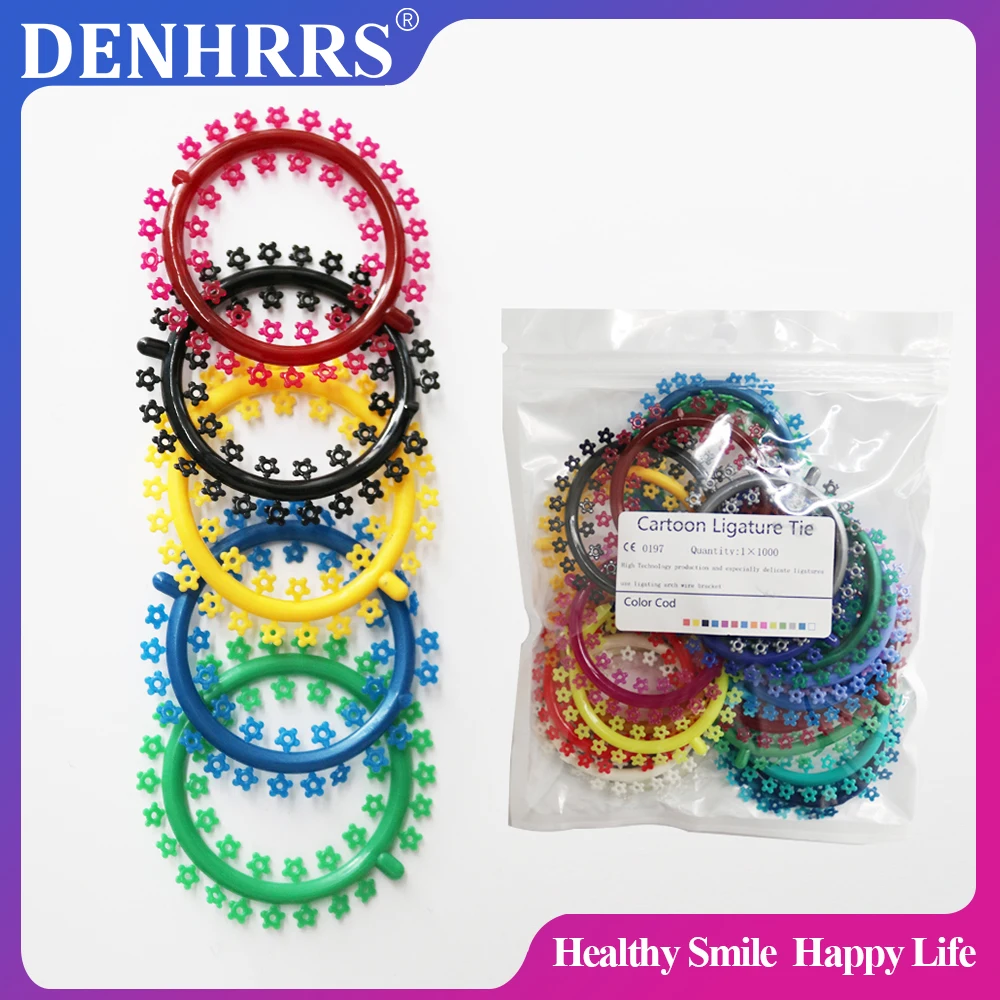 25Sticks 1000Pcs Dental Orthodontic Cat/Mouse/Flower Cartoon Ligature Tie Elastic Rubber Tie