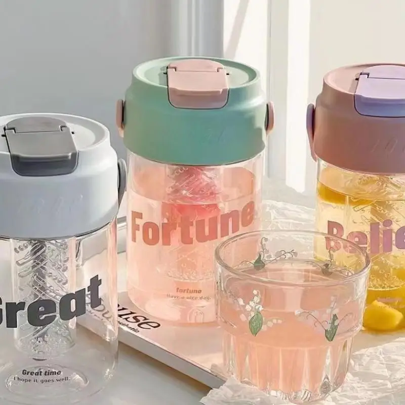 【600/800ml Sports Water Bottle With Hidden Straw Portable Sealed Leak-Proof Plastic Cup Outdoor Travel Camping】