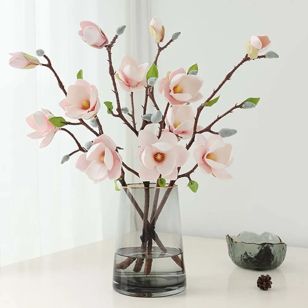 EVA Artificial Magnolia Branch Real Touch 3 Heads Simulation Big Magnolia Flexible Handmade Fake Flower Outdoor Garden Decor