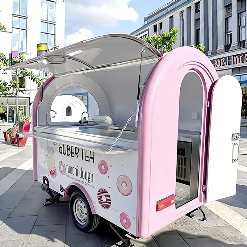 Towable Food Trailer Commercial Food Cart with Pizza Oven Beverage Bar for Outdoor Festivals
