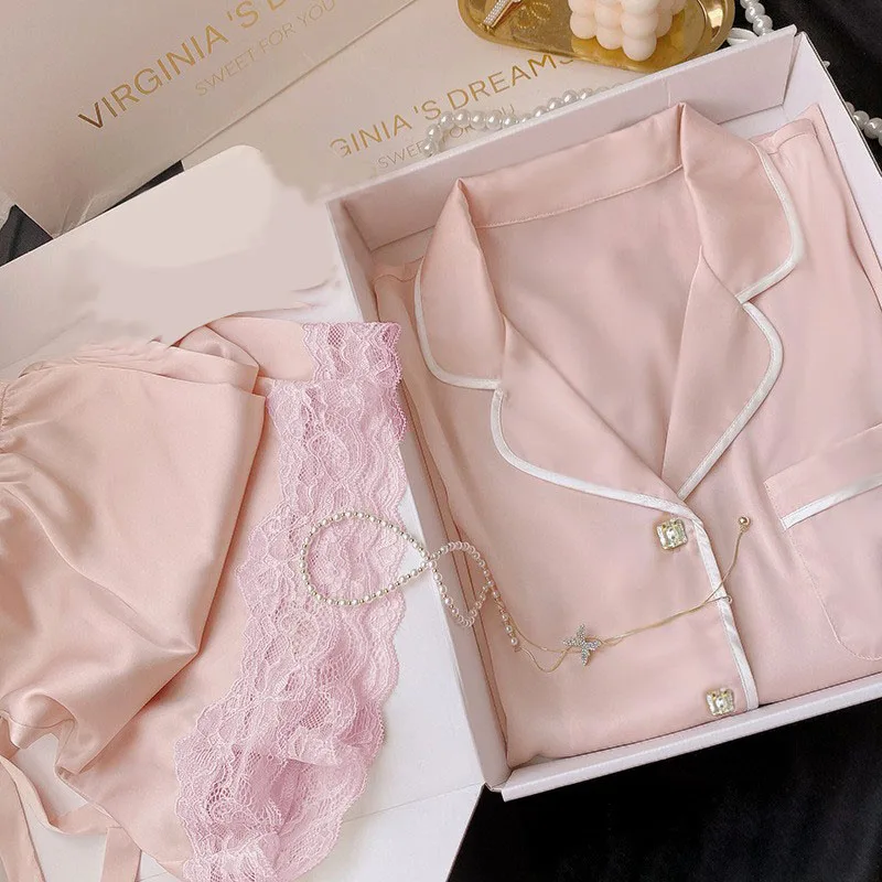 Neue Eis Seide Pyjamas frauen Sommer Einfache Ins Hohe Wert Süße Mädchen Kurzarm Pyjamas Homewear Sommer frauen kleidung – Detail 2