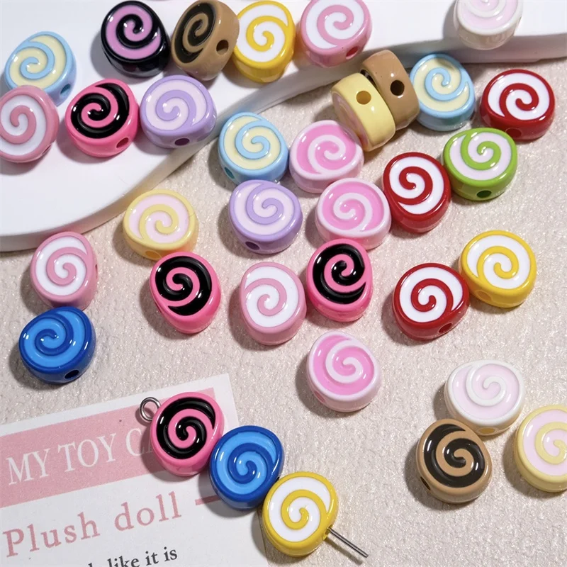 Newest 100pcs/lot color rolls pattern geometry Irregular round shape acrylic straight hole beads diy jewelry garment accessory