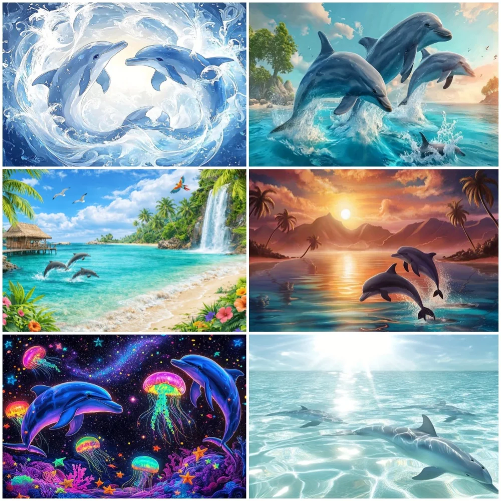 Dolphin Birthday Party Decoration Backdrop Ocean World Hawaii Beach Parrot Sky Island Lighthouse Background Tourism Banner Props