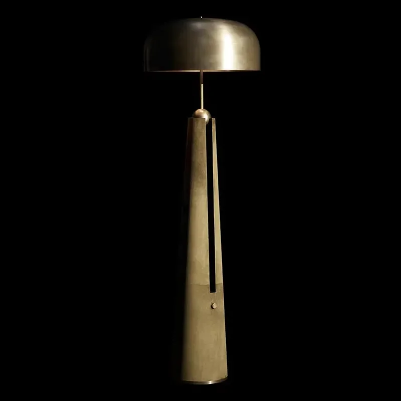 Interior Decoration Lighting Solid Brass Lampshade Hand-wrapped Leather or Suede Metronome Floor Lamp