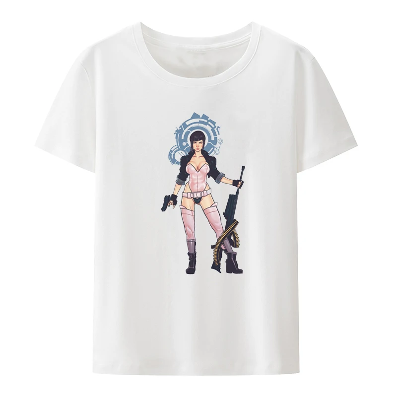 Vintage Motoko Kusanagi Sexy Babe Graphic Print T-shirt Hot Pin Up Camisetas Novelty Streetwear Men's Clothing Humor Loose Fit