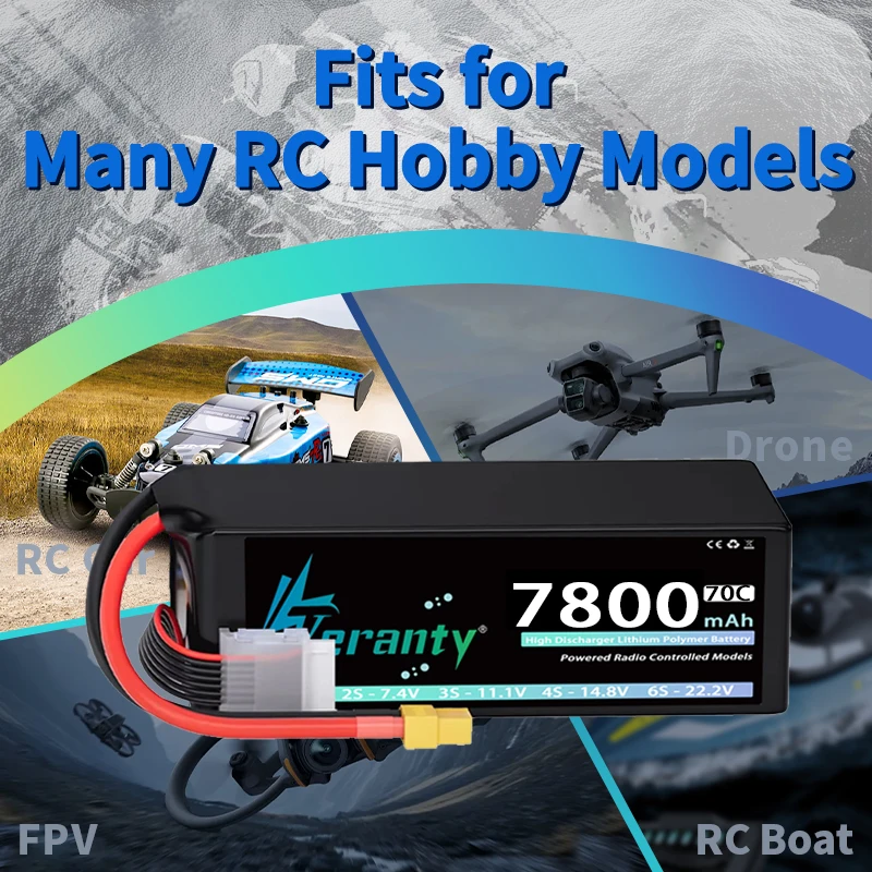 TERANTY 6S Lipo Battery 22.2V 7800mAh 70C With XT90S/XT60/EC5 Plug For Drone FPV Helicopter Quadcopter RC Parts Model Battery