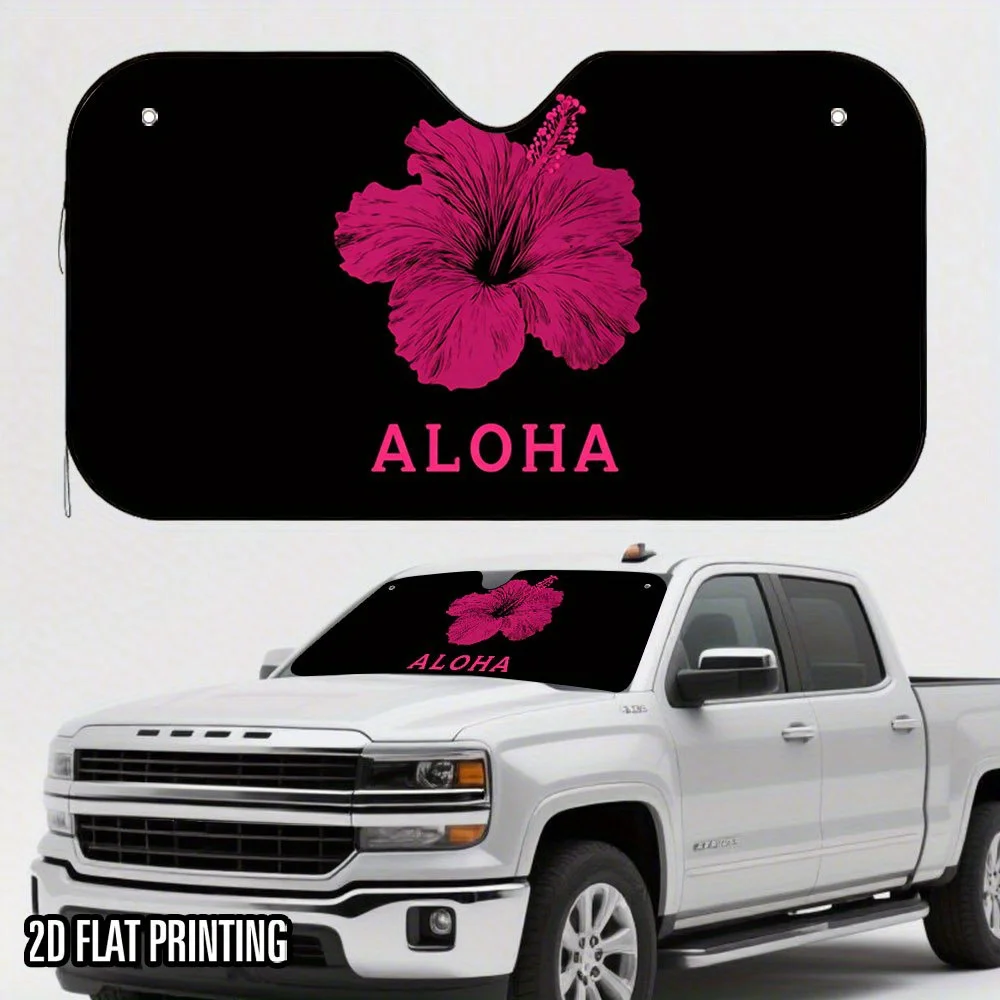 

1pc Pink Tropical Hibiscus Car Sunshade - Foldable 2D Flat Design, Durable Polyester With 4 Suction Cups, Universal Fit For SUVs