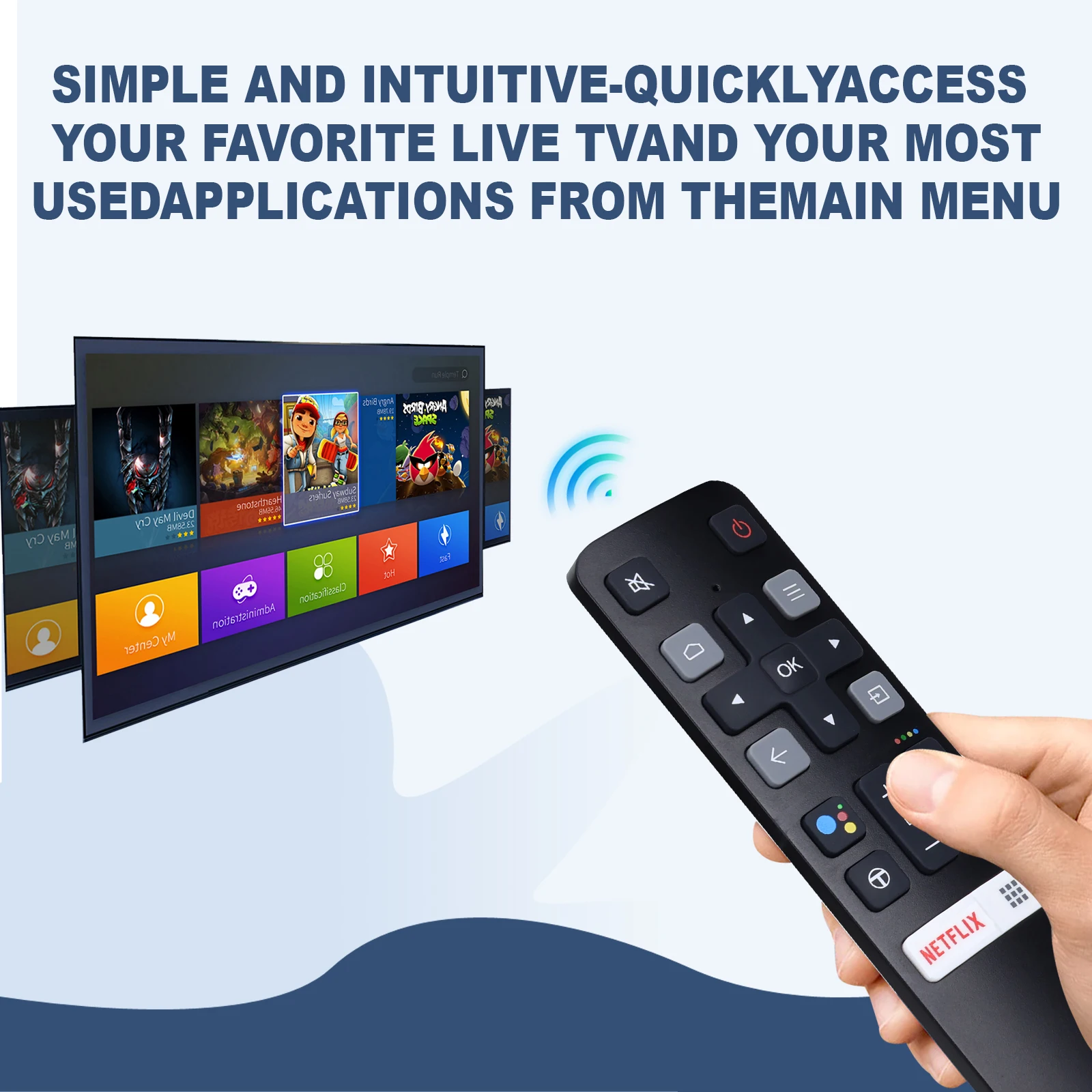 Télécommande de remplacement (RC802V FMR1) pour tous les téléviseurs intelligents TCL Android 4K UHD sans commande vocale