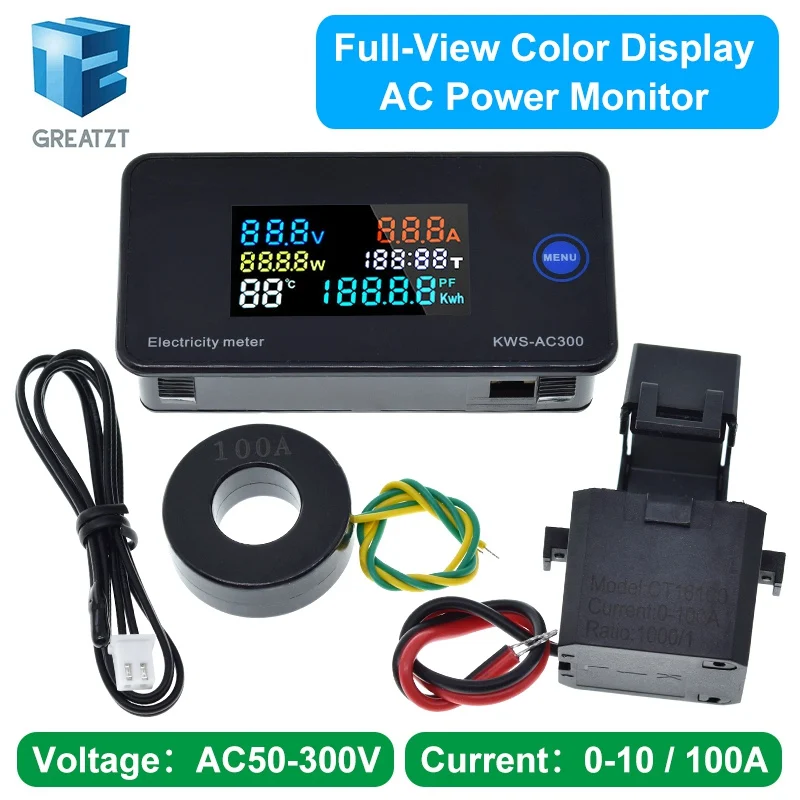 AC 50-300V Digital Current Voltage Tester Module KWS Power Energy Meter LED Digital AC Electric Meter With Reset Function 0-100A