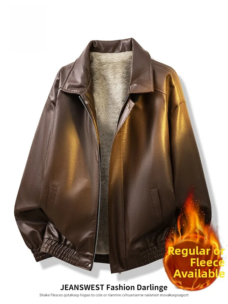 

Jeanswest Men's Retro American PU Leather Jaet Warmth Autumn Winter Fce Lined Biker Sle Collar Jaet Outerwear