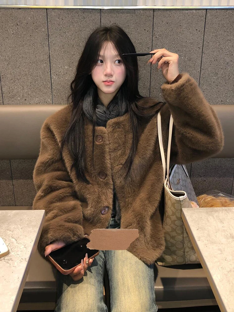 

Lazin ort Thiened Fem Outerwear Winter Fur Coat Korean Sle Long Sve Loose Fit Chinese Production Imitation Mink