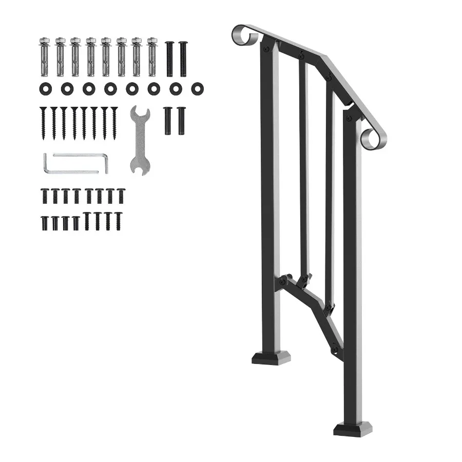 

Handrails for Outdoor Steps 1-2 Step Stair Hand Rail Kit Transitional Carbon Steel Railings with Installation Kit Stair Rails f