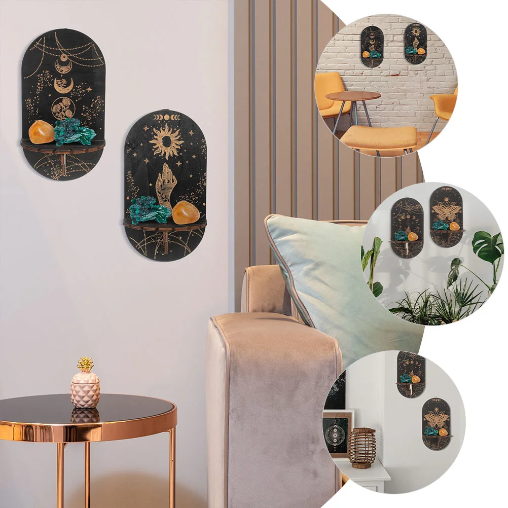 3 Pcs Floating Wall Shelves Bohemian Style Shelf Black Bedroom Delicate Display Holder Retro Decor Case