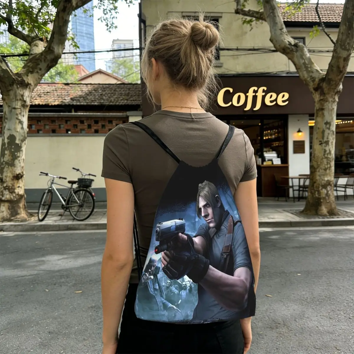 Resident Evils Leon Kennedy Game Backpacks Multi-function Drawstring Bags Sports Bag Book Bags for Travel Students
