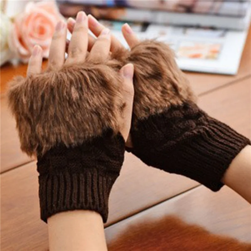 2023 New Women Gloves Stylish Hand Warm Winter Half Finger Mitten Ladies Faux Woolen Crochet Knitted Wrist Warmer Glove Hot Sale