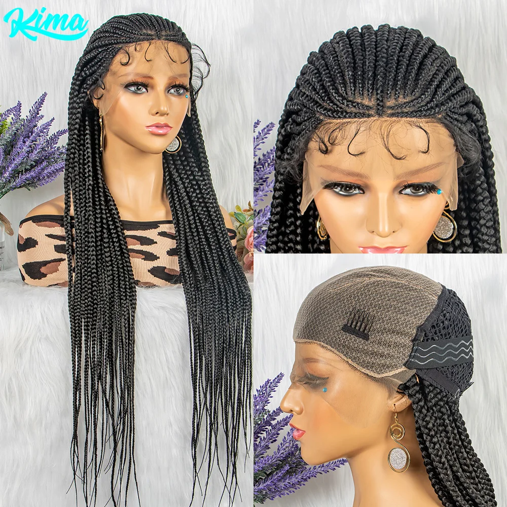 Synthetic Lace Front Wig Cornrow Braided Wigs For Black Women Crochet Box Wig Braid Braiding Hair Knotless Box Braids Wigs