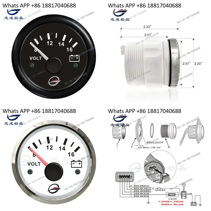 1PC for Zhicheng Stainless Steel Waterproof Voltmeter Voltage Dial for RV Yacht Motor Boat Fishing Boat Kus Modification