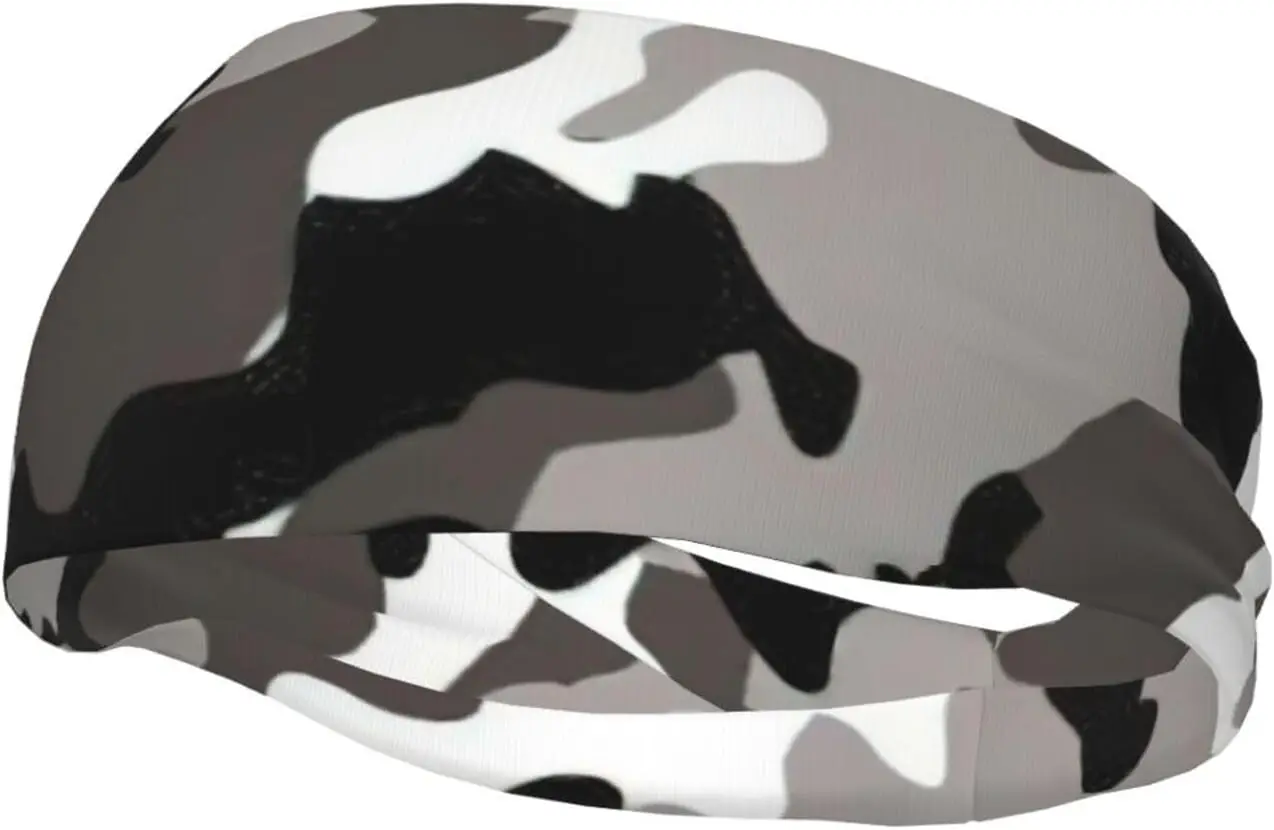 

ack Grey White Camo Print Sports Sweatband Headband Workout Running Headbands for Women Men Unisex Funny