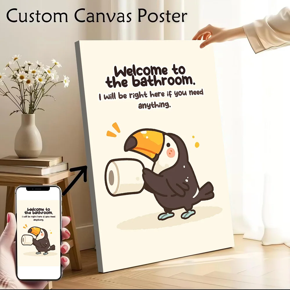 Cute Toucan With Toilet Paper Printed Canvas Poster Custom Pictures Wall Art Canvas Painting for Room Ornaments Home Decorations