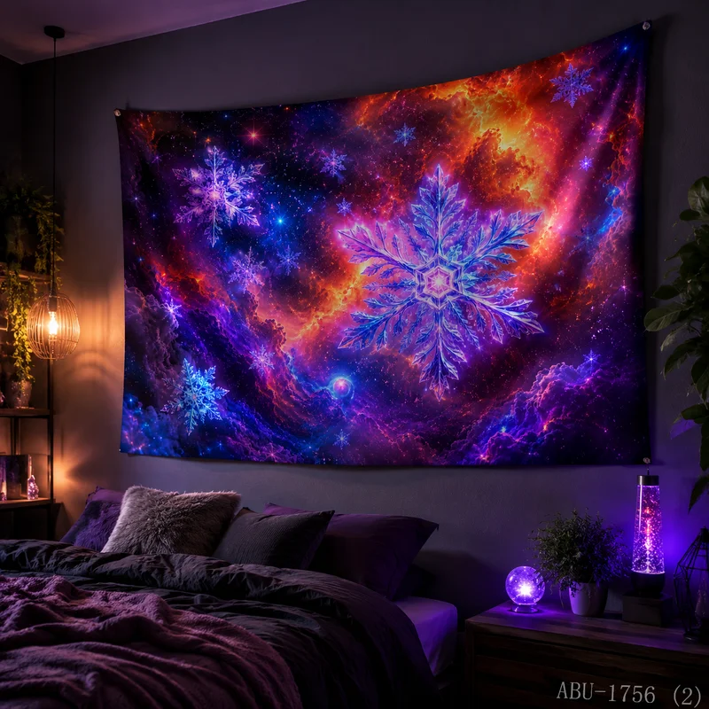 VIKAMA Galaxy Nebula Ice Crystal Snow Starry Sky Christmas Tapestry Wall Hanging Decor for Living Room