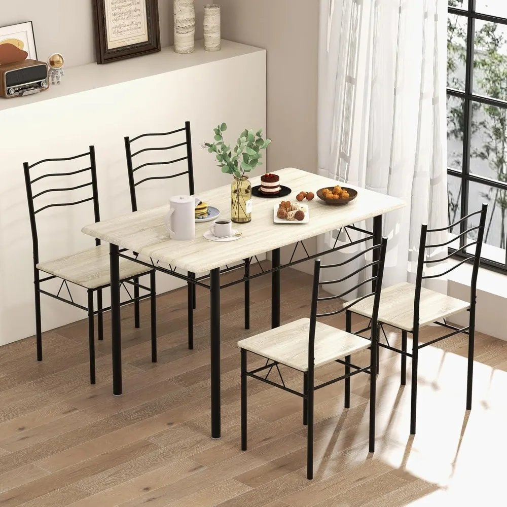 

Kitchen Table Chairs Set of 4, 5 Piece Metal Rectangular Dinette Set w/Non-Slip Pad, Space-Saving Design, Modern Dining Room
