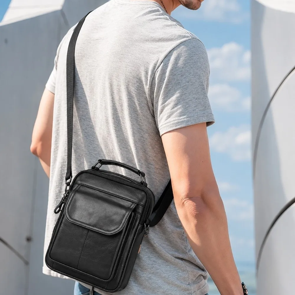 Multi-Function Genuine Leather Sling Bag Yellow Coffee Shoulder Bag Casual Black Crossbody Bag Business